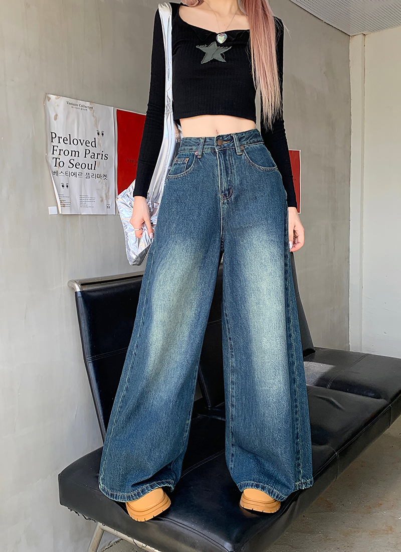 Real photo 2025 spring new American retro floor pants high waist slimming draping loose wide-leg pants