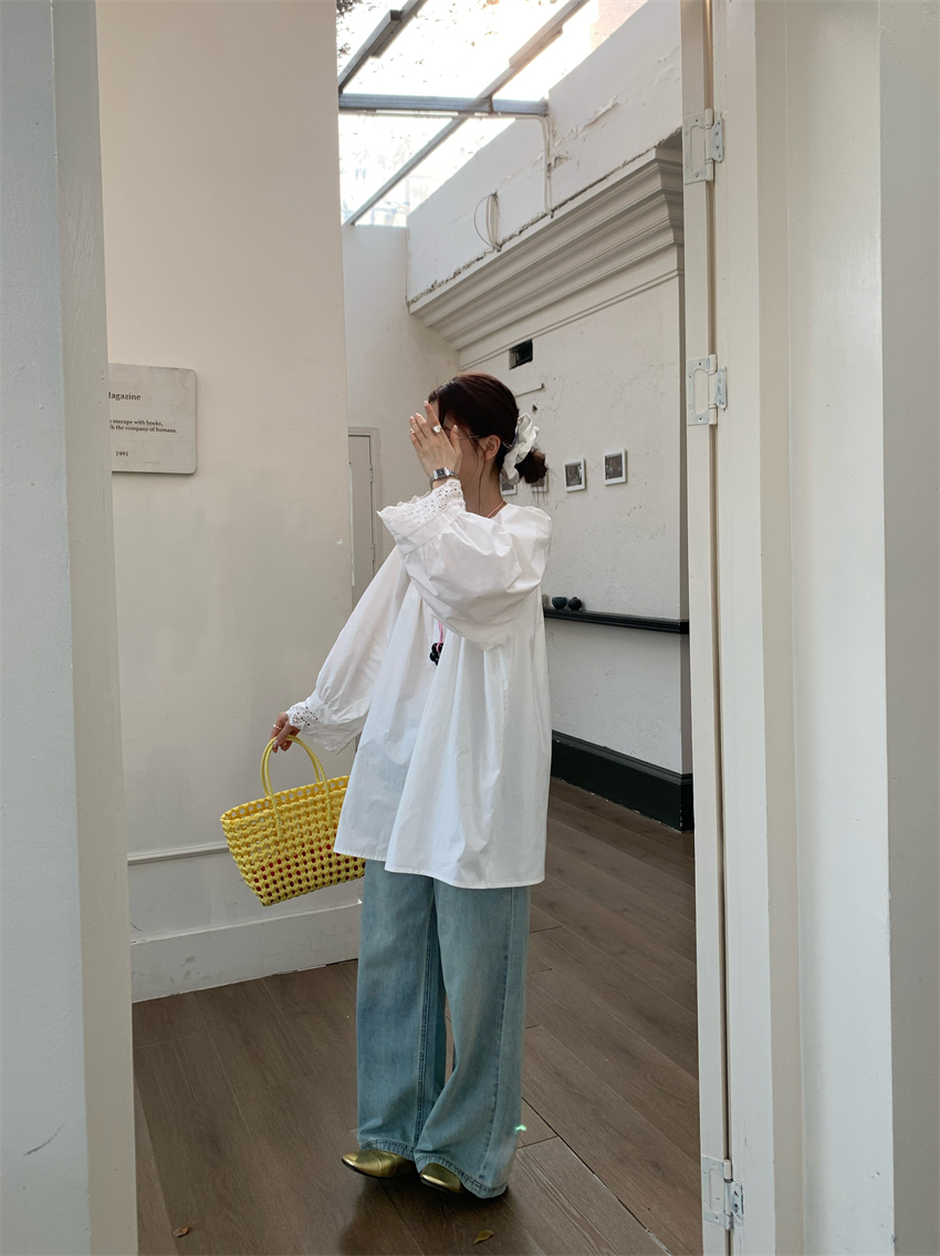 Real photo Korean simple and versatile 100 cotton shirt wash straight jeans set