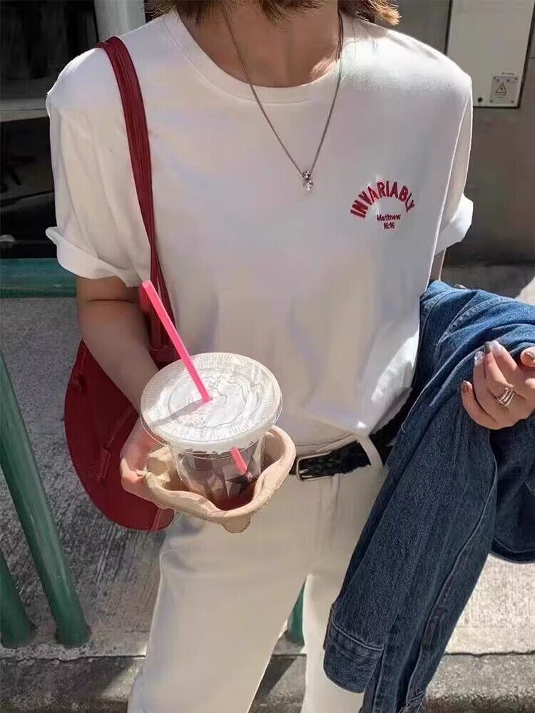 韓國外貿韓版夏季新款短袖t恤女寬鬆韓版時尚百搭短袖上衣女裝