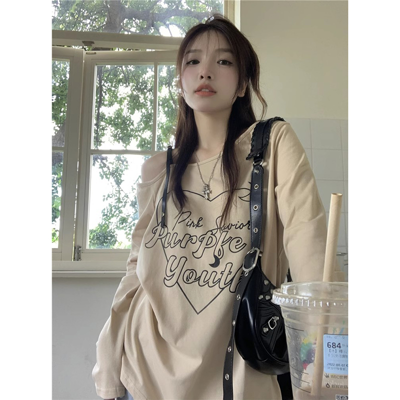 Korean foreign trade Korean summer new style cotton casual new style pure and shoulder-shoulder long-sleeved T-shirt women's top