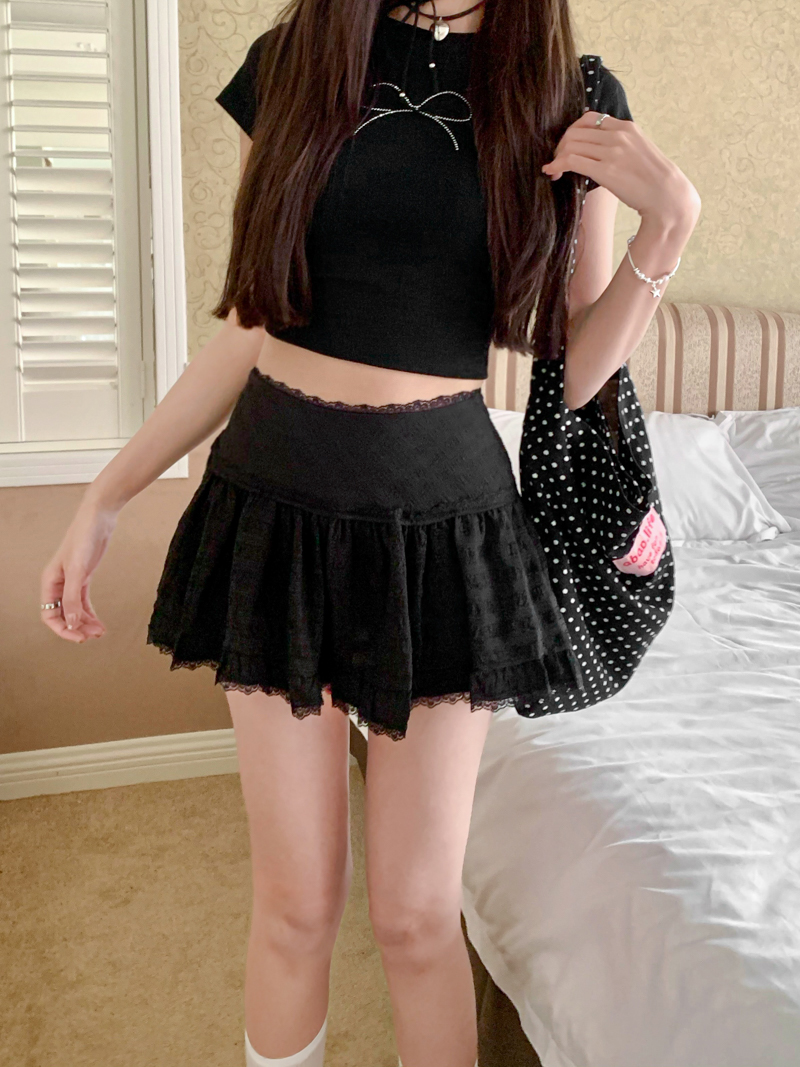 Real shot of ballet style lace-edged cake skirt for women 2025 new skirt short skirt sexy A-line skirt
