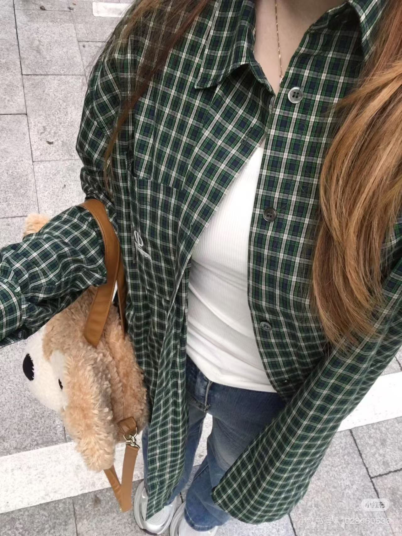 美式潮牌設計感繡花小眾復古格子襯衫女寬鬆慵懶風春秋2025年外套