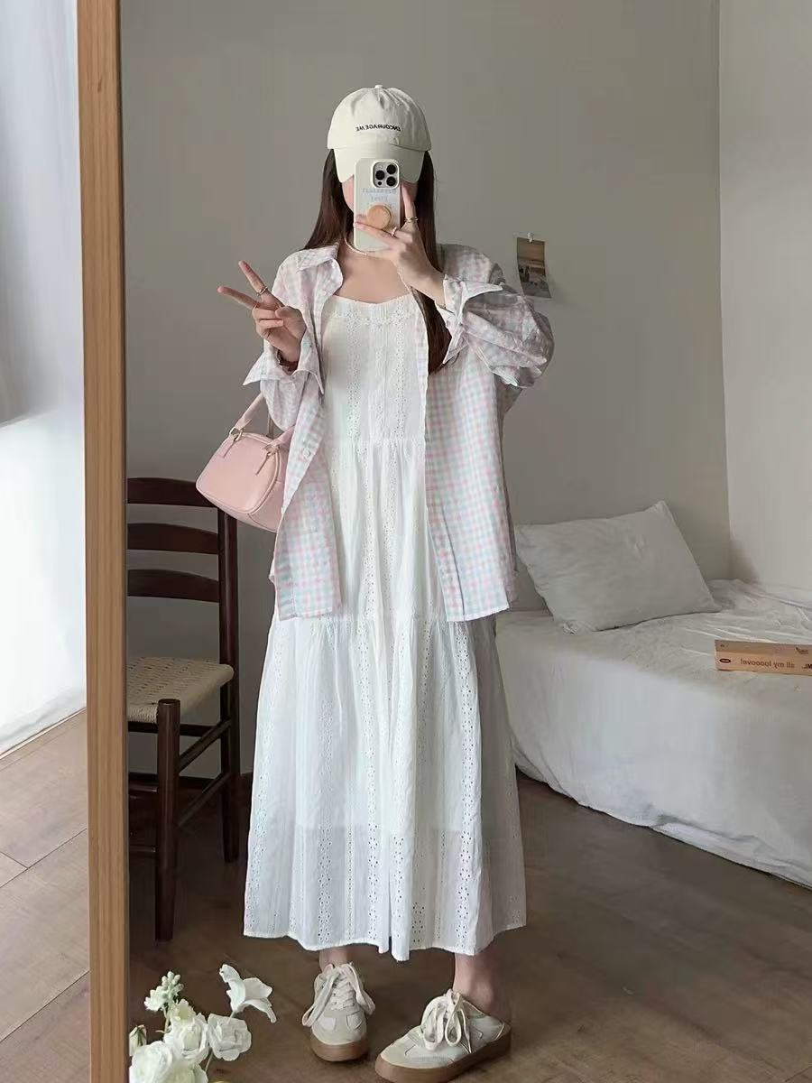 格子防曬襯衫外套女春秋2025新款法式上衣設計感小眾寬鬆襯衣夏季