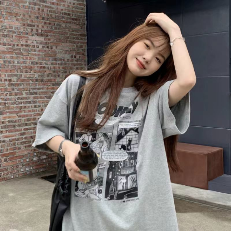 韓國外貿韓版夏季新款短袖t恤女寬鬆韓版時尚百搭短袖上衣女裝