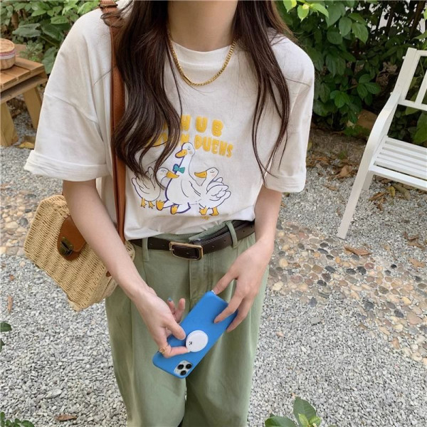 韓國外貿韓版夏季新款短袖t恤女寬鬆韓版時尚百搭短袖上衣女裝