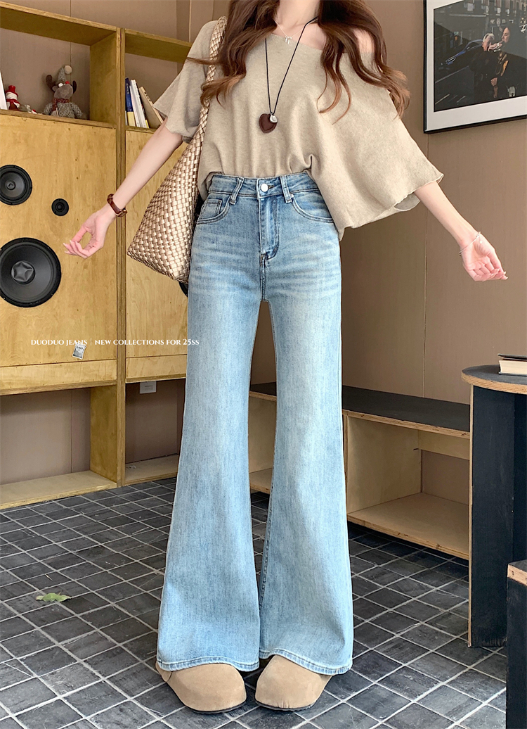 Real shot ~ Spring retro embroidered jeans for women with high waist slimming straight wide-leg floor trousers
