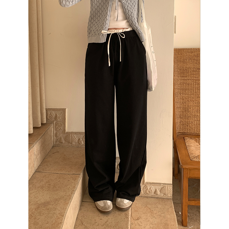 Real shot of 2025 spring and summer design sense splicing waist casual pants for women Korean new lazy style straight pants