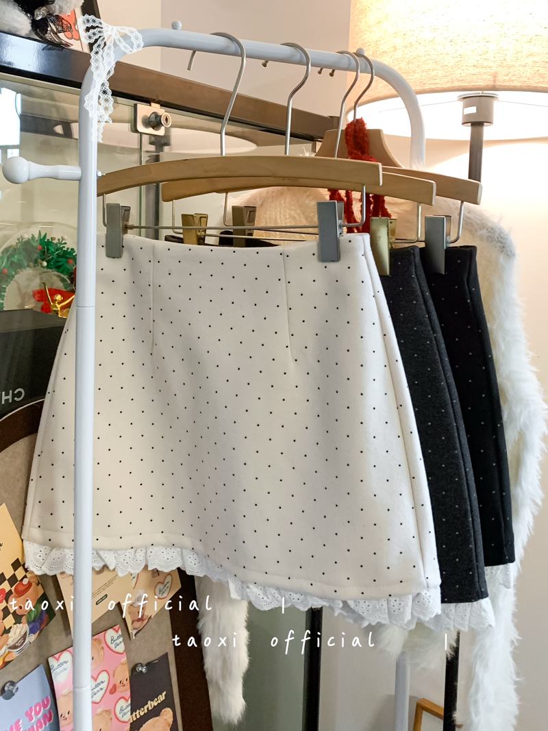 Real shot of polka dot splicing skirt for women 2025 spring French short skirt high waist slim hip A-line skirt