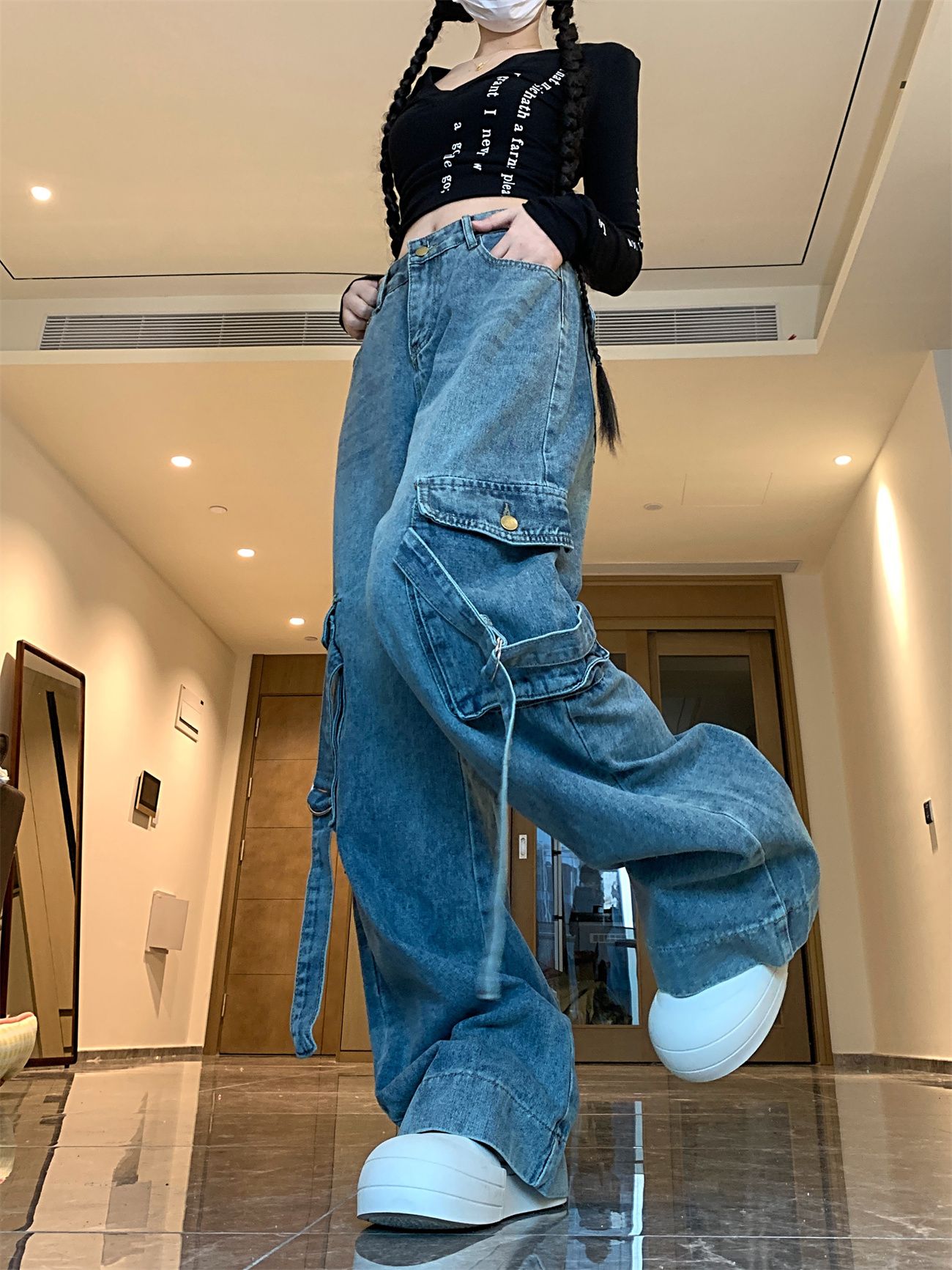 Real shot~ New style of work clothes for men and women, high street loose straight wide-leg pants