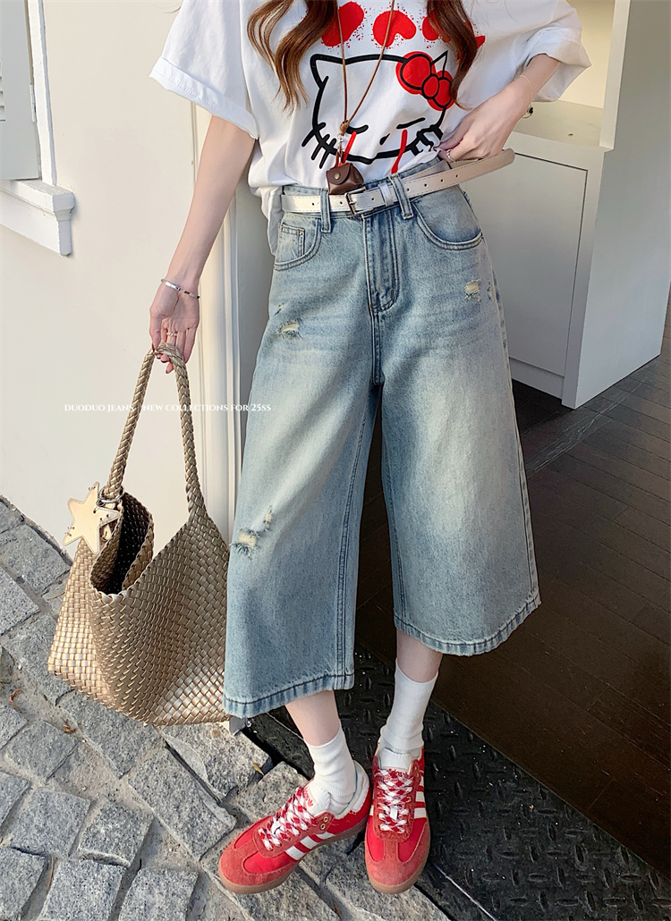 Real shot ~ American retro wear wide-leg jeans for women's new high-waisted slim straight-leg thigh-leg trousers