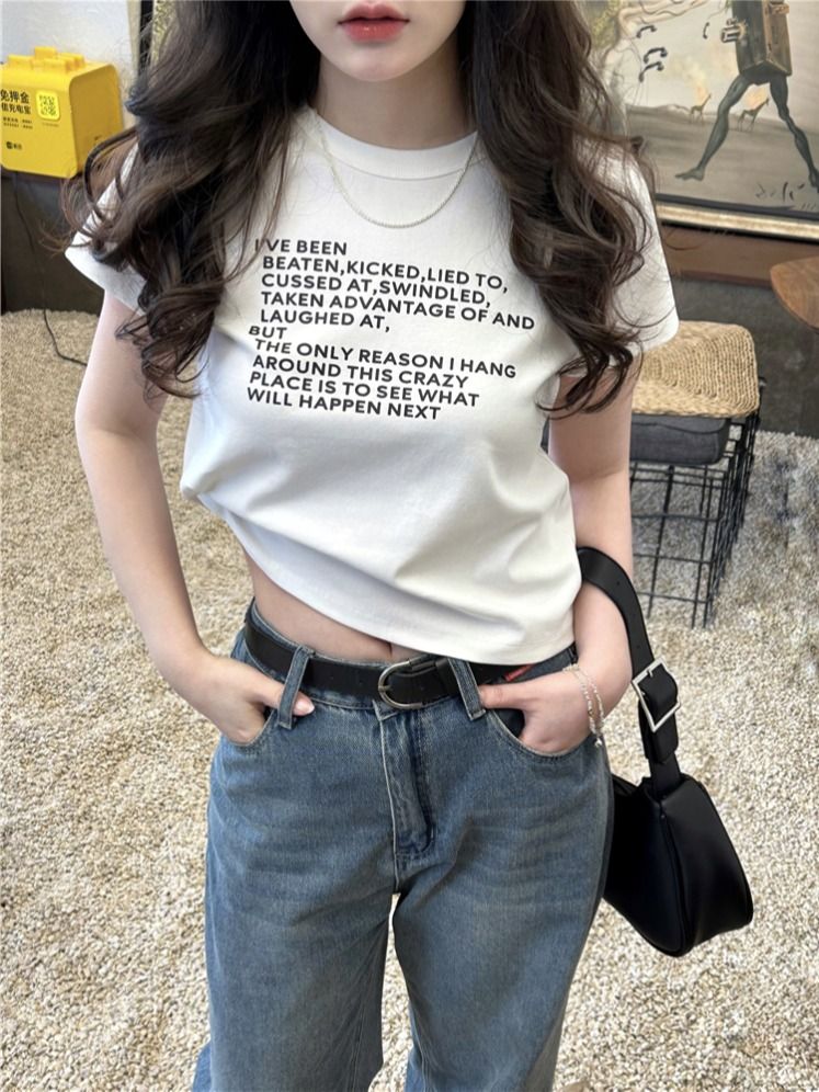 原版外貿短袖t恤女寬鬆韓版ins潮夏季新款中長款半袖上衣ins潮
