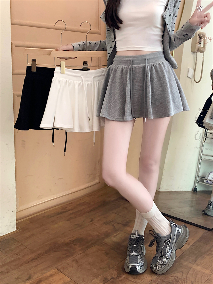 Real shot ~Ballet style drawstring casual skirt for women with high waist A-line slim and versatile anti-exposure skirt