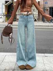 Real shot #New straight jeans for women's retro washable design feel loose wide-leg floor trousers