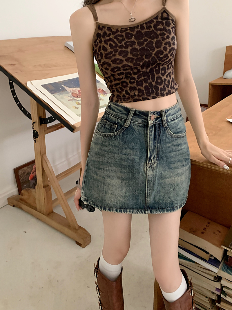 Real shot 2025 spring women's clothing new Korean style slim hip skirt high waist short skirt denim skirt