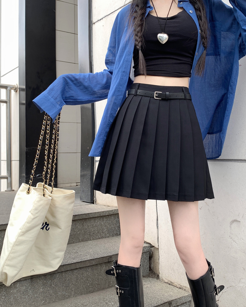 Real shot 2025 spring suit simple pleated skirt skirt j Japanese k short college style A-line skirt