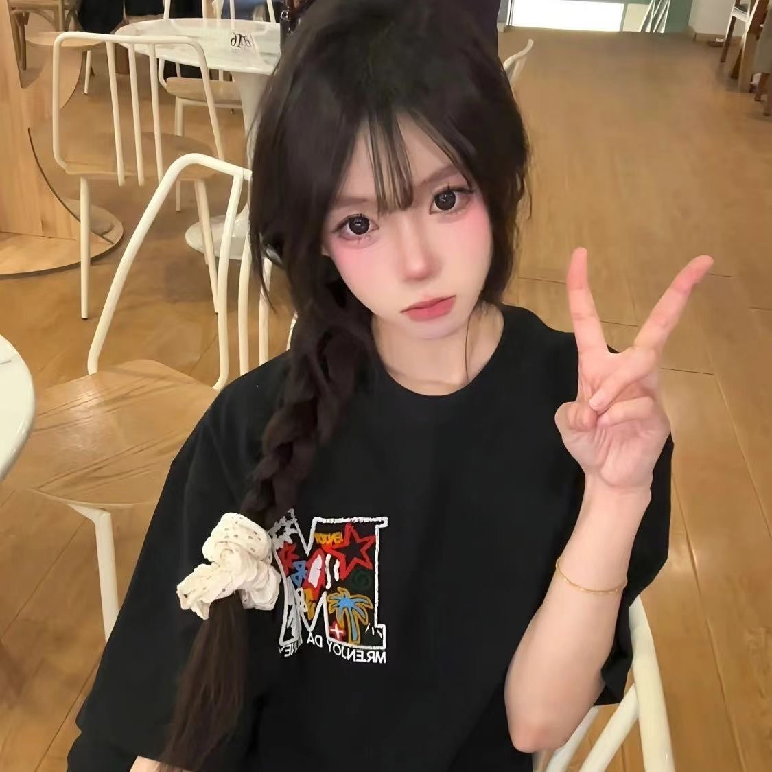 前後毛巾秀 純棉200克精梳緊密短袖t恤女