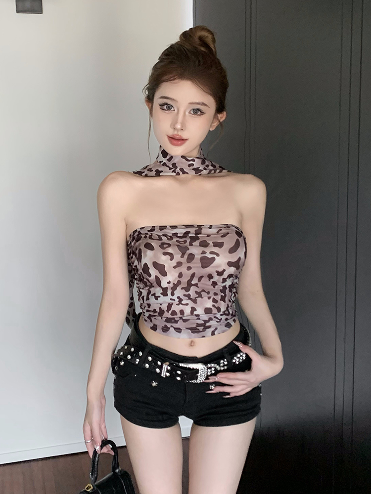 Real shot, streamer, leopard print tube top, vest, suspender top