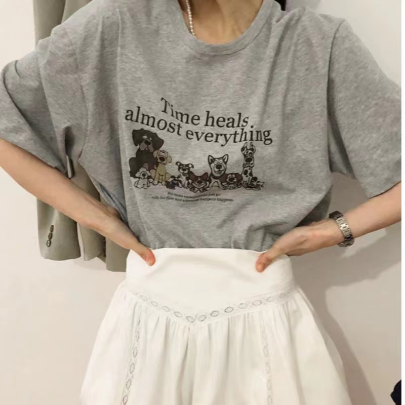 韓國外貿短袖t恤女寬鬆韓版ins潮夏季新款中長款半袖上衣ins潮