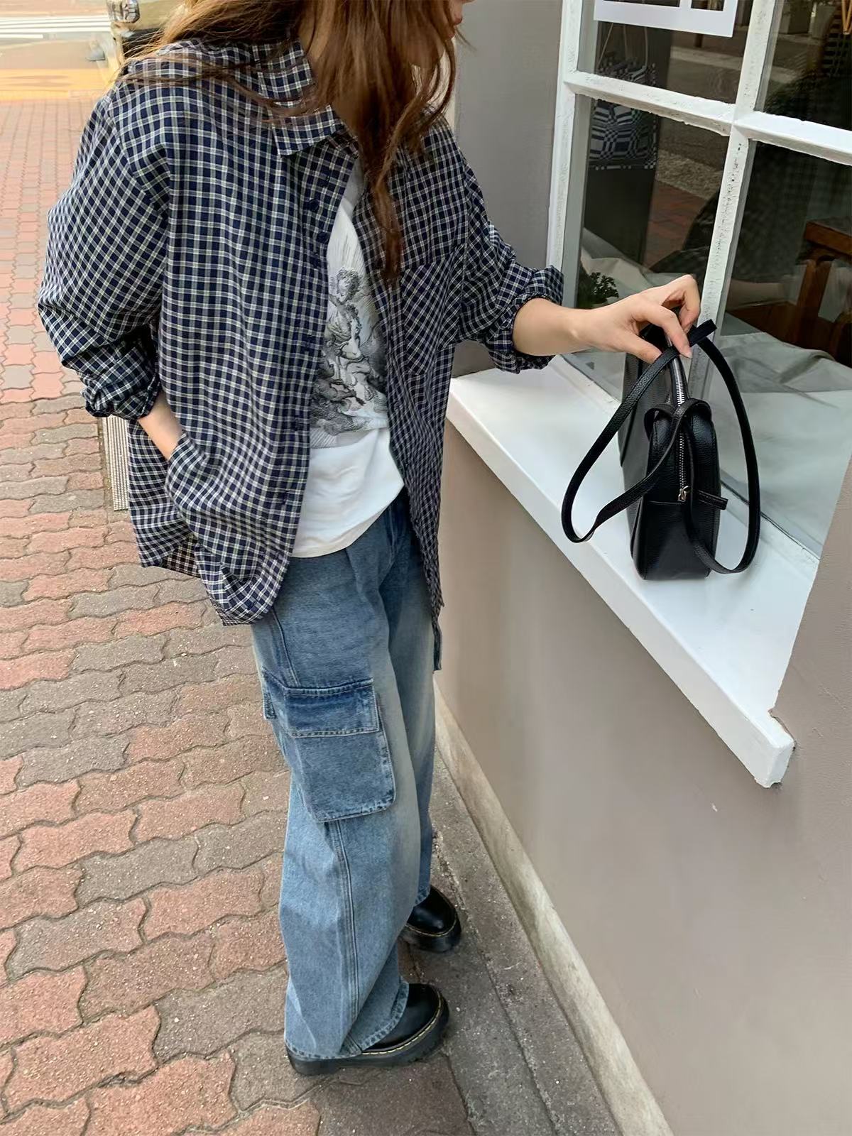 women's spring and autumn new loose niche temperament gentle and slim small plaid shirt