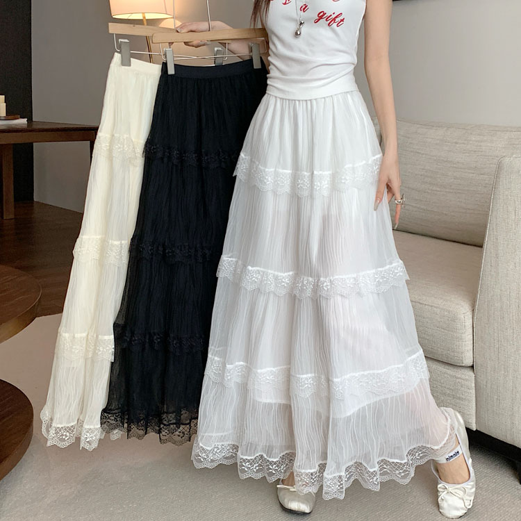 Real shot~2025 spring new mesh lace cake skirt princess skirt sweet slim and versatile midi skirt