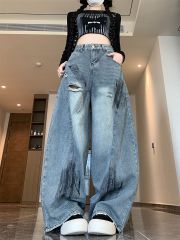 Real photos~ Loose and casual men and women autumn thin wide-leg pants bloomers trendy jeans
