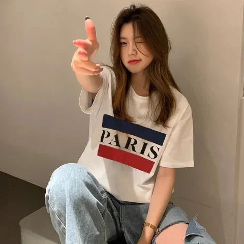 韓國外貿韓版夏季新款短袖t恤女寬鬆韓版時尚百搭短袖上衣女裝