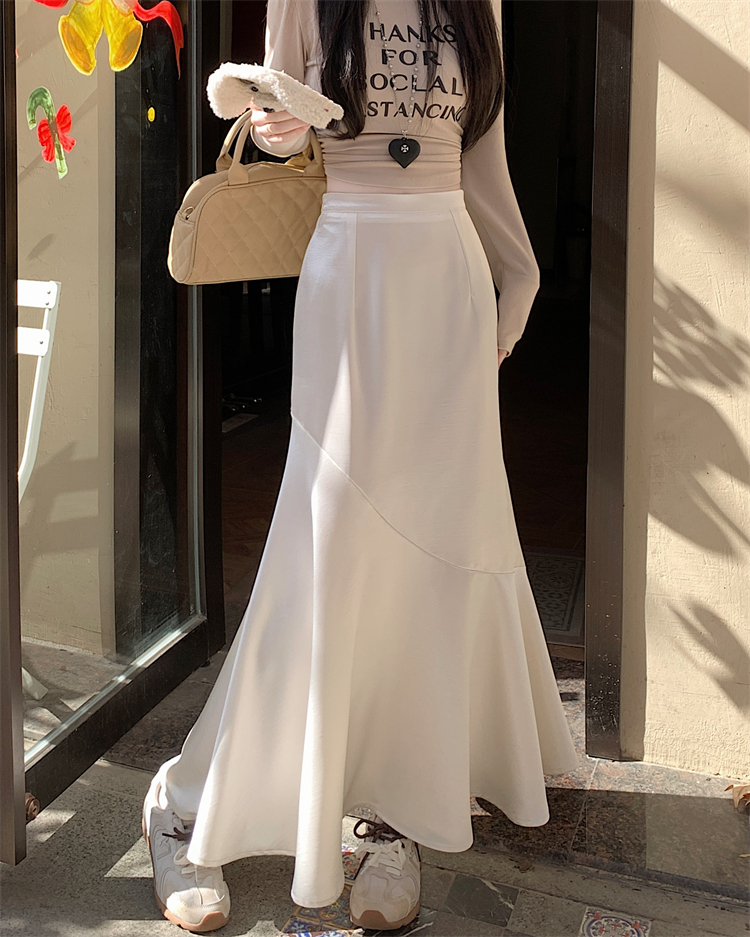 Real shot ~ Spring and summer new versatile slim satin high-end spliced ​​fishtail skirt high waist long skirt for women