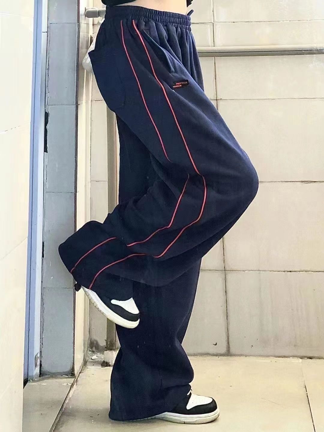 2025 early spring American high street sports pants for women high waist casual wide-leg pants