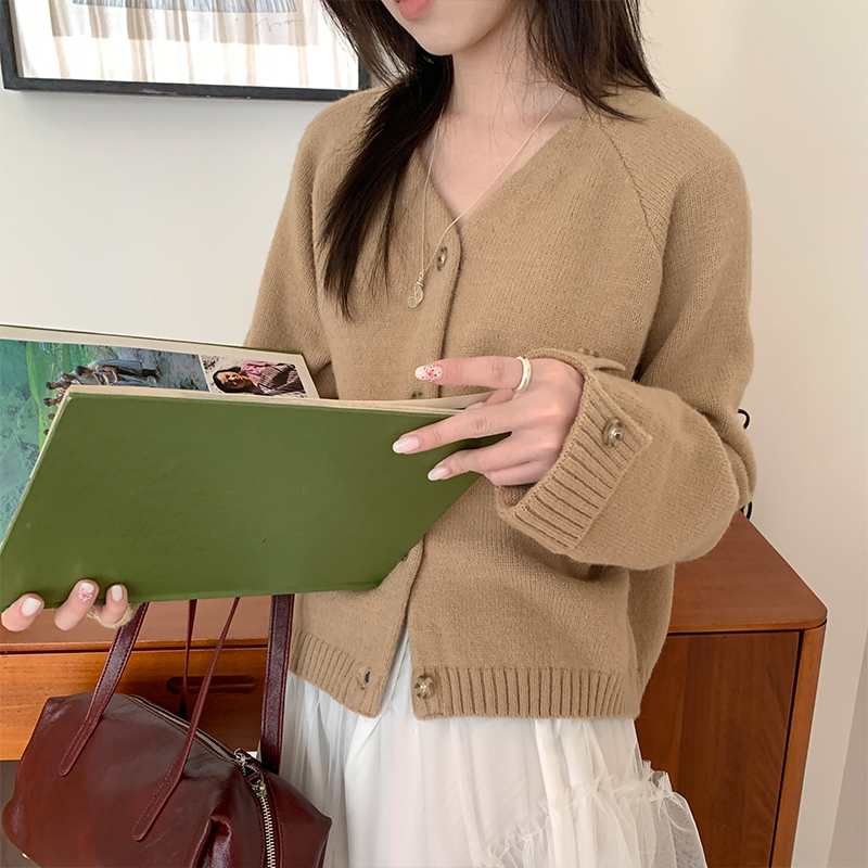 Real-life Korean version soft and glutinous design flip sweater jacket 2025 spring new casual solid color thin knitted sweater