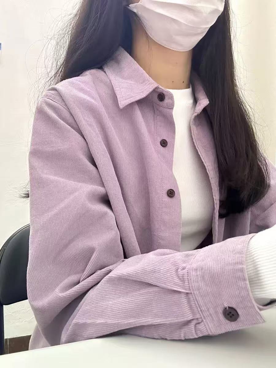 氣質復古燈芯絨襯衫女法式疊穿內搭襯衣外套寬鬆休閒遮肉長袖上衣