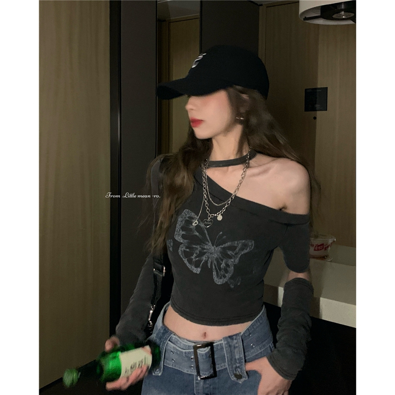 Original Korean foreign trade Korean new off-shoulder halter neck T-shirt for women in summer slim base shirt short top trendy