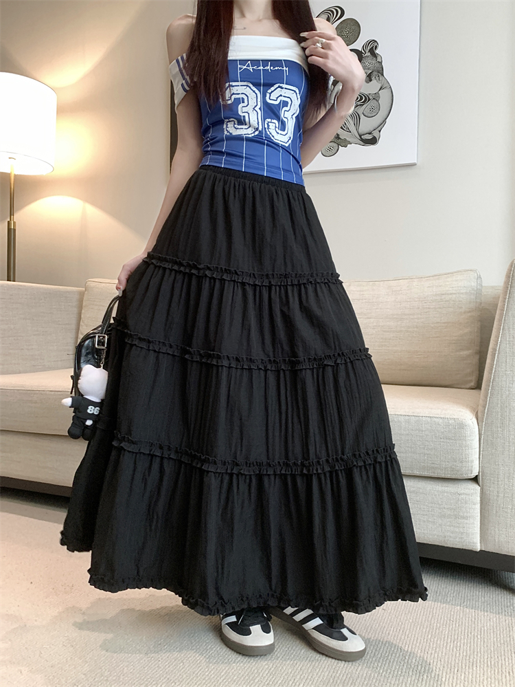 Real shot~ Sweet style white lace cake skirt for women's new high-waisted A-line age-reducing long skirt for women