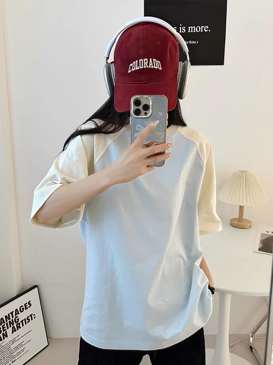 前後刺秀 純棉200克精梳緊密短袖t恤女