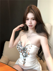 Real shot~ Sexy, pure and sexy sequin strap top for women wearing single-only breast pad