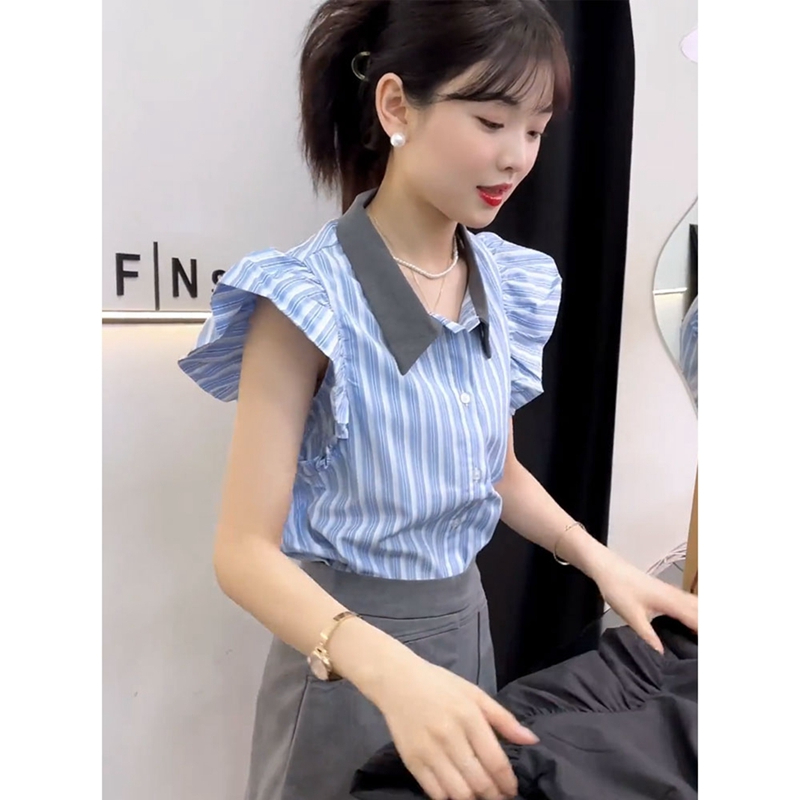 Korean foreign trade original fabric for women's summer new Korean style design temperament shirt