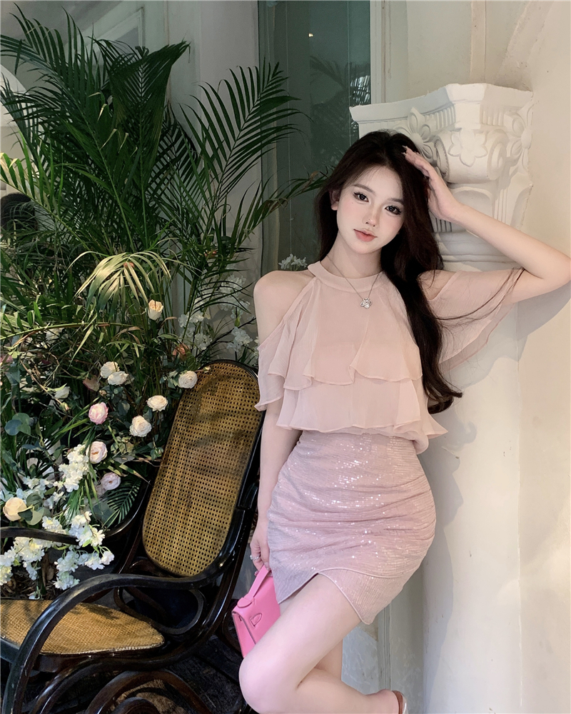 Real shot~ Slightly drunk island shirt pure top/sexy and noble hot girl dress skirt sequin skirt