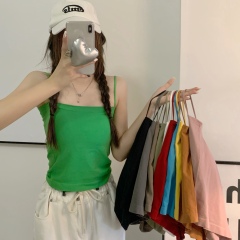 Real photos 11 colors~ New tops with sleeveless short hot girl solid color suspender vest for autumn and summer