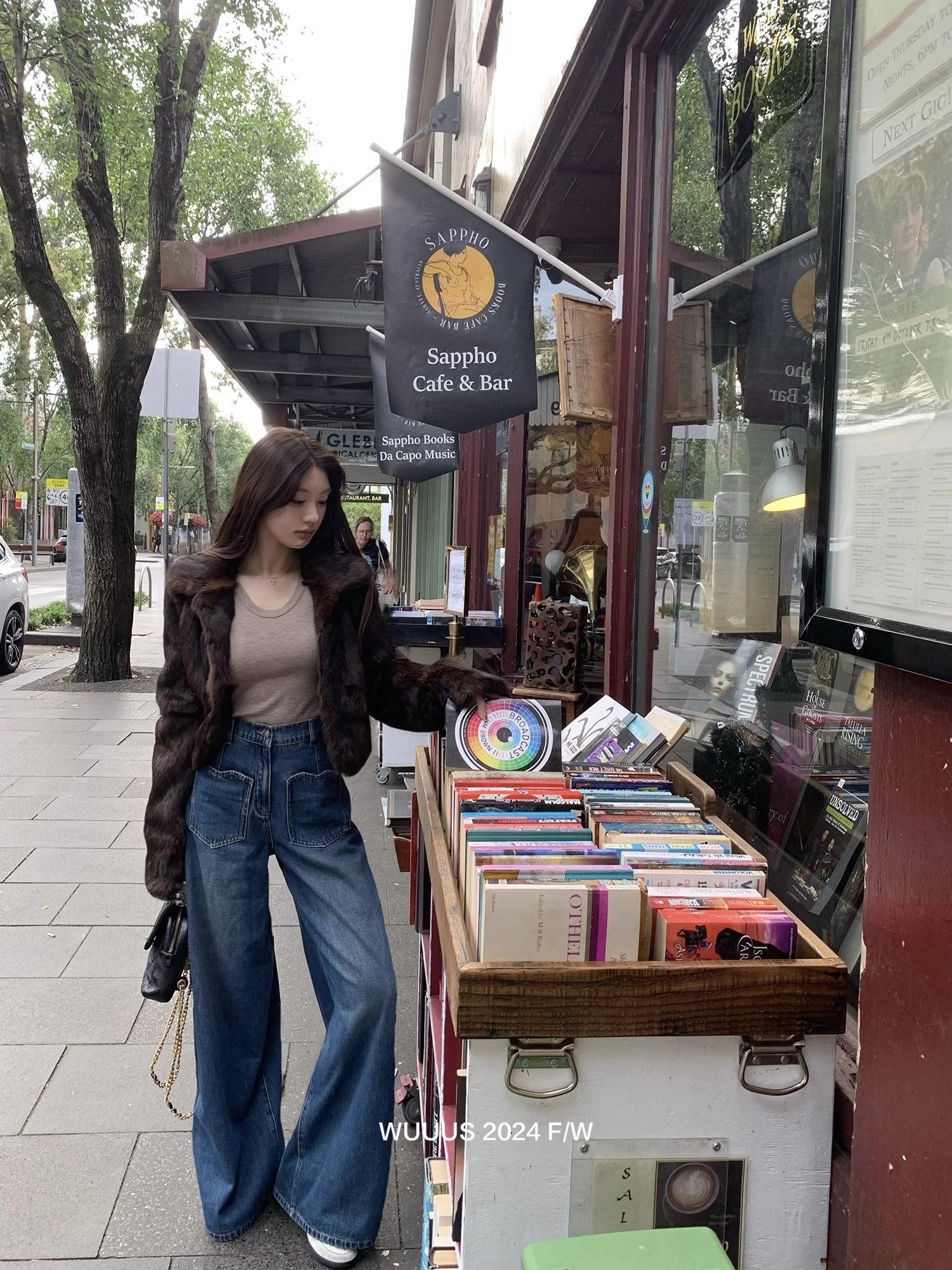 *** Line Loves Out the Street Xiaoxiang Blue A-line Wide-leg Pants Women's Loose Jeans