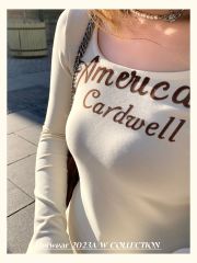 1*1 230克德絨2025新款春秋印花正肩長袖T恤顯瘦彈力收腰上衣