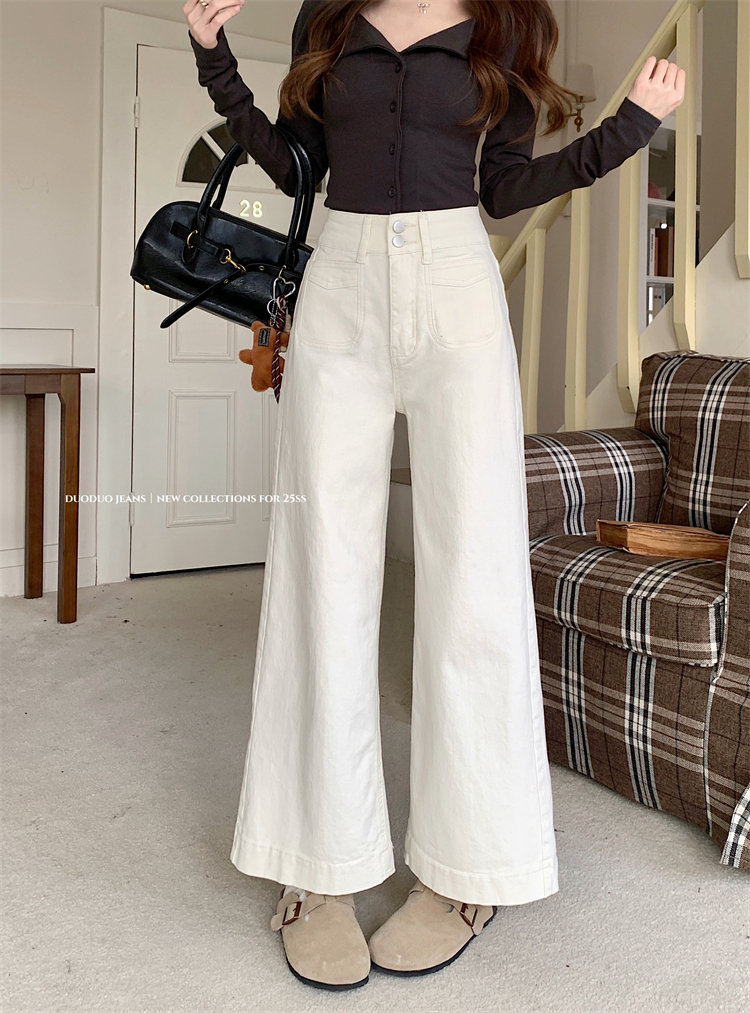Real shot ~Spring wide-leg jeans for women's new high-waisted slim and stretchy straight-leg small pinion pants