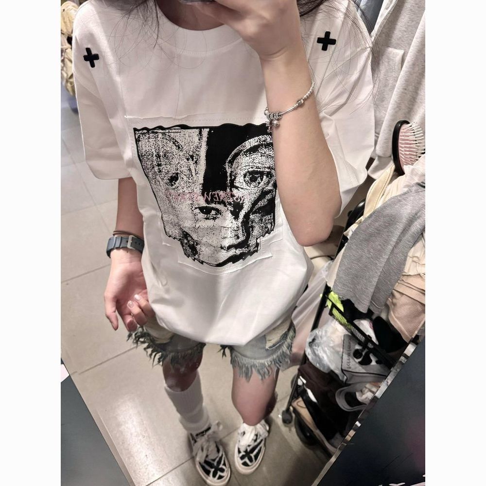 刺繡+貼布+印花純棉210克精梳緊密短袖t恤女