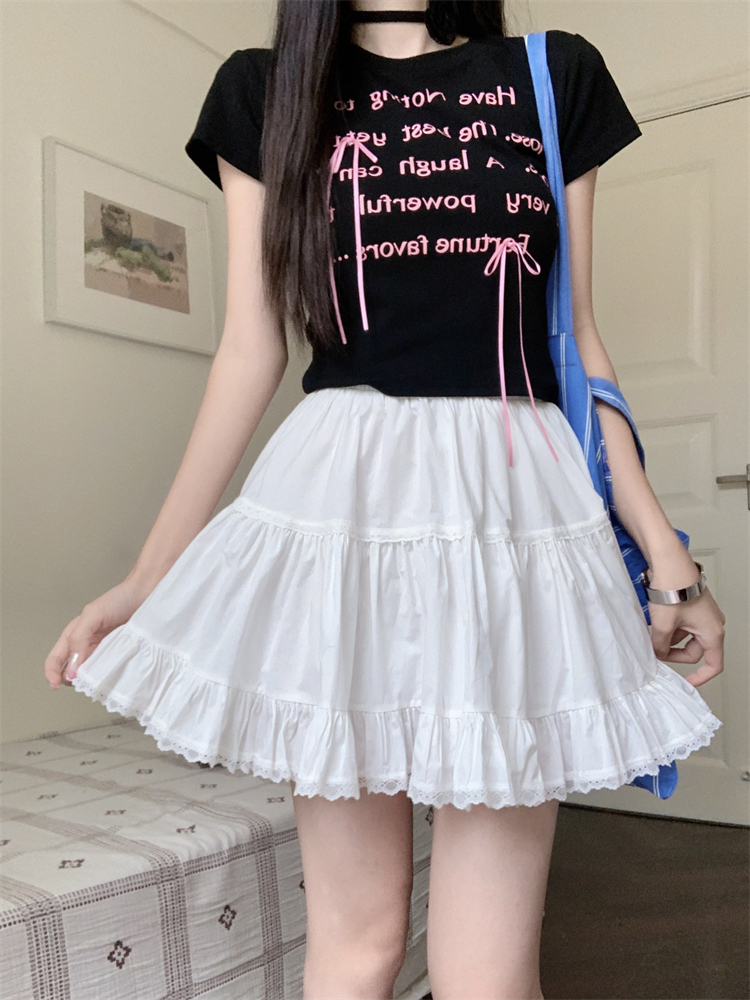 Real shot ~Ballet style white lace cake skirt for women with high waist A-line hot girl puffy skirt
