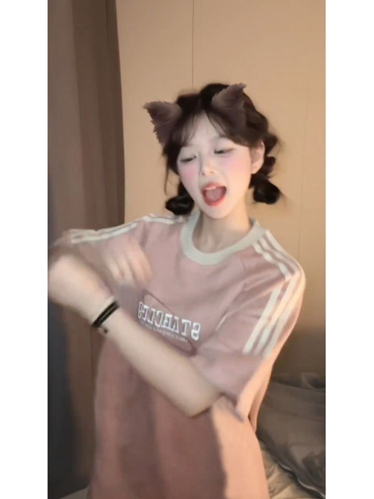 發泡印花  美式麂皮絨t恤短袖女寬鬆潮牌