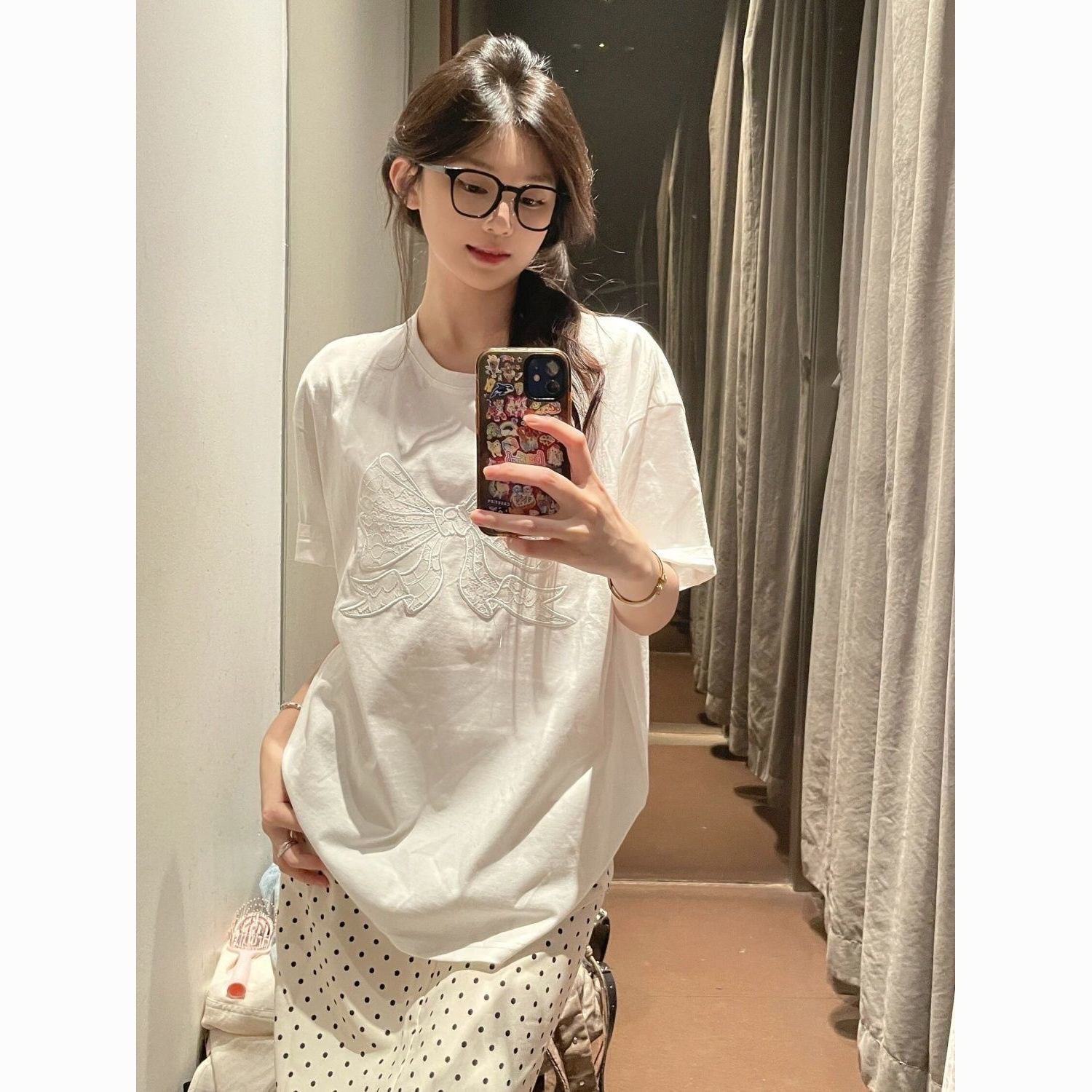 原版蝴蝶刺秀純棉200克精梳緊密賽絡紡短袖t恤女