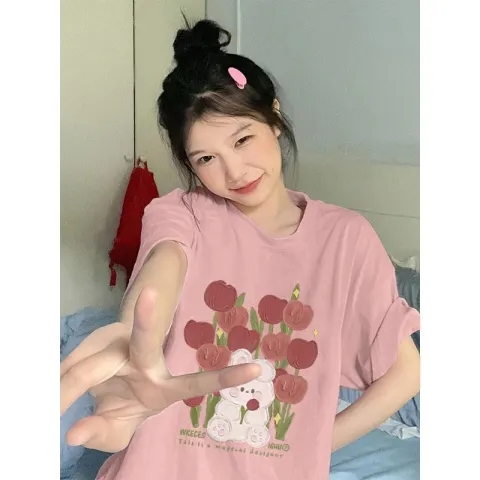韓國外貿韓版夏季新款短袖t恤女寬鬆韓版時尚百搭短袖上衣女裝