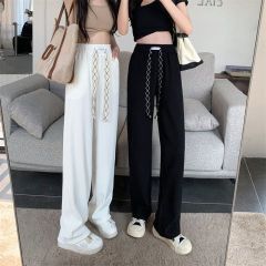 Design-sensual elastic drawstring casual pants Spring and summer Korean new high-waist slimming sports wide-leg pants for women