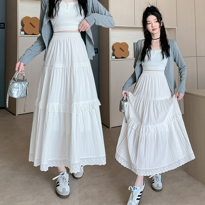 Real-life spring and summer Korean style design lace cake skirt mid-length large sway a-line drooping skirt umbrella skirt