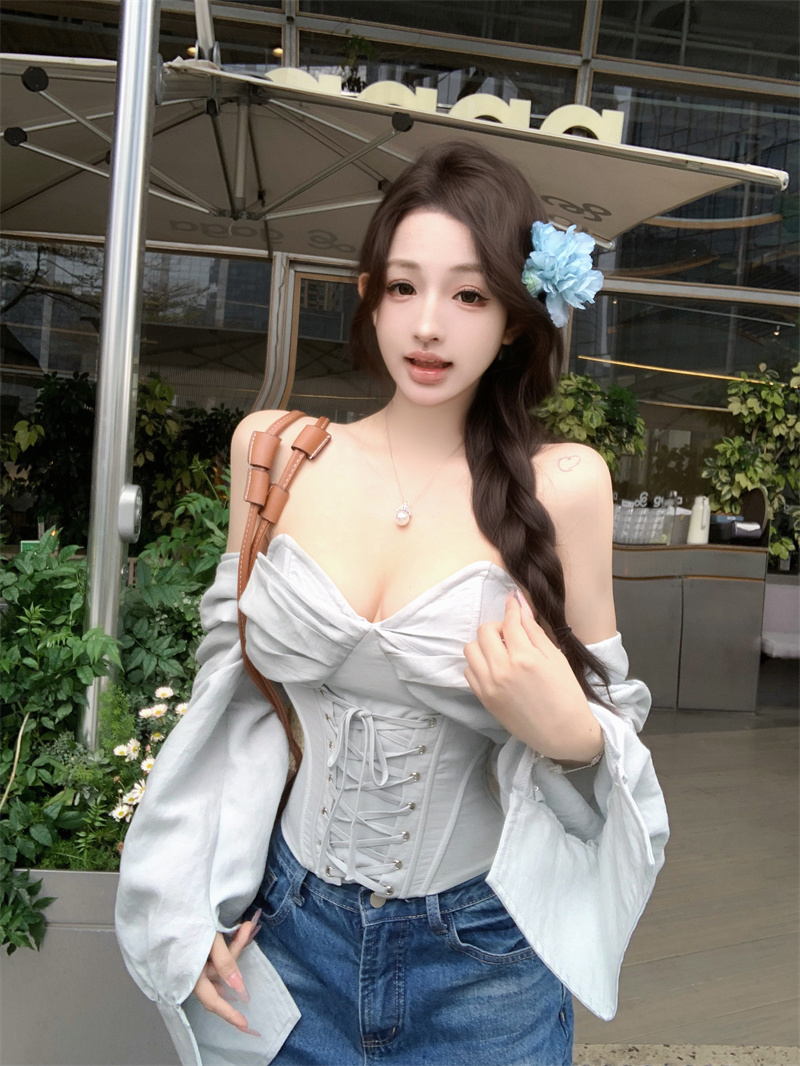 實拍  亞麻法式度假魚骨上衣