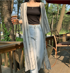 Retro lazy ethnic style printed seven-point bat sleeve design slit loose sun protection robe M-4XL 200 catties