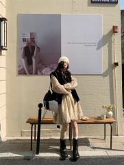 Real shot French retro 65-day silk thread direct spray printed dress with same color suspender petticoat